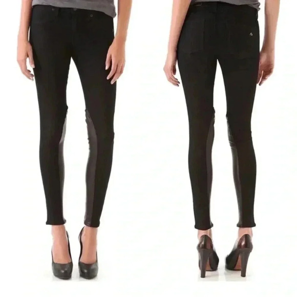 Rag & Bone women’s jodhpur skinny jeans leggings midnight size 28 leather inset - Picture 3 of 9